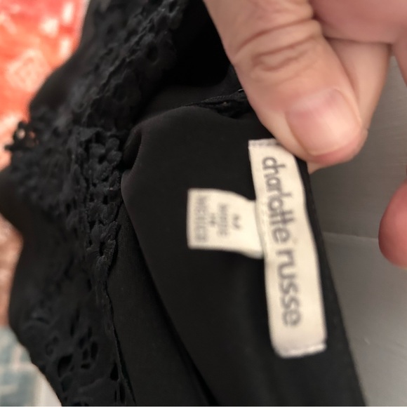 Charlotte Russe Black Lace Detail Dress with Straps and Back Slit, EXCELLENT UC - Picture 4 of 11